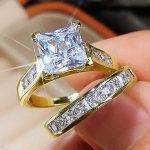 "2-Piece Women’s Engagement Diamond Ring Set – Shiny Alloy with Imitation Zirconia, Perfect for Weddings, Parties & Gifts"