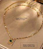 "Vintage 18K Gold-Plated Necklace – Roman Numeral Pendant with Blue Rhinestone, Stainless Steel Elegance" - Image 2