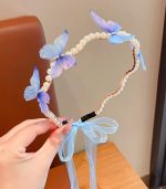 Girls’ Princess Hairband – Elegant Forest Style with Imitation Pearls & Butterfly Design, Birthday Dress-Up Accessory