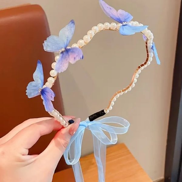 Girls’ Princess Hairband – Elegant Forest Style with Imitation Pearls & Butterfly Design, Birthday Dress-Up Accessory