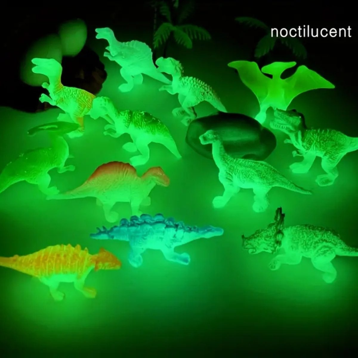 12pcs Glow-in-the-Dark Mini Dinosaur Toys | Multicolor Baby Dinosaurs for Kids, Party Favors & Holiday Gifts - Image 1