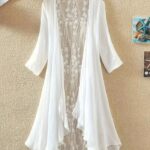 Women’s Casual Mid-Length Cardigan with Lace Stitching – Elegant Open Front Sweater