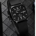 Men's Square Quartz Watch with Black Faux Leather Strap – Alloy Case, Battery Operated, Casual Minimalist Design