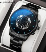 Men’s Vintage Quartz Watch – Classic Round Dial with Stainless Steel Strap (Black) | Stylish & Durable Wristwatch, Perfect Gift for Valentine’s - Image 4