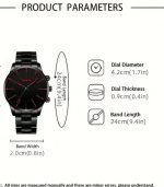 Men’s Black Quartz Watch – Sleek Stainless Steel Band, Zinc Alloy Case, Red Hands, Easy-Read Dial, Battery-Powered Movement, Perfect for Business Casual Style - Image 5