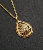 "Men’s Goldplated Pendant Necklace – Fashion Cuban Chain with CZ Stones, Iced Out Hip-Hop Jewelry, Rock Biker Style Gift" - Image 3