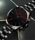 Men’s Black Quartz Watch – Sleek Stainless Steel Band, Zinc Alloy Case, Red Hands, Easy-Read Dial, Battery-Powered Movement, Perfect for Business Casual Style - Image 7