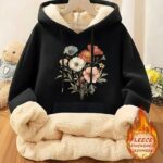 Women’s Floral Fleece Hoodie – Retro-Inspired Cozy Sweatshirt with Soft Lining | Warm Casual Pullover for Fall & Winter