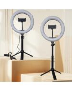 LAQIUIUE Dimmable 25.4cm LED Ring Light with Tripod Stand – 120 LEDs, USB Powered, Adjustable Brightness, Gooseneck & Phone Holder