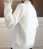 Women’s Christmas Sweater – Elegant Half-Turtleneck Pullover with Embroidered Deer Design for Cozy Winter Style - Image 2