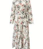 Women’s Elegant Floral Maxi Dress – Black with Red Flower Design, Lace-Up Front & Long Sleeves | Modest, Breathable & Stylish Outfit for All Seasons - Image 6