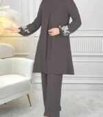 Women’s Embroidered Plant-Pattern Two-Piece Set – Long Sleeve Top & Pants | Elegant Arabic Outfit Without Headscarf - Image 15