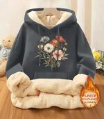 Women’s Floral Fleece Hoodie – Retro-Inspired Cozy Sweatshirt with Soft Lining | Warm Casual Pullover for Fall & Winter - Image 2