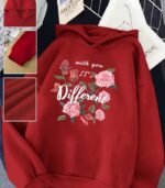 Women’s Pink “It’s Different” Floral Hoodie – Soft Long-Sleeve Pullover Featuring “With You” Print | Trendy, Cozy & Stylish Choice for Fall and Winter Casual Wear - Image 15