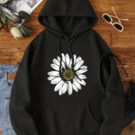 Women’s Daisy Print Hoodie – Cozy Floral Pullover with Kangaroo Pocket | Soft, Long-Sleeve Sweatshirt for Fall & Winter Layering