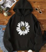 Women’s Daisy Print Hoodie – Cozy Floral Pullover with Kangaroo Pocket | Soft, Long-Sleeve Sweatshirt for Fall & Winter Layering