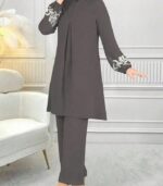 Women’s Embroidered Plant-Pattern Two-Piece Set – Long Sleeve Top & Pants | Elegant Arabic Outfit Without Headscarf - Image 18