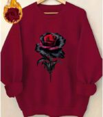 Women’s Rose Floral Fleece Sweater – Thick Winter Warm Round Neck Casual Pullover - Image 11