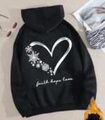 Women’s Snowflake & Heart Print Hoodie – “Faith Hope Love” Back Design | Cozy Long-Sleeve Sweatshirt with Front Pocket | Comfortable All-Season Casual Wear for Women - Image 4