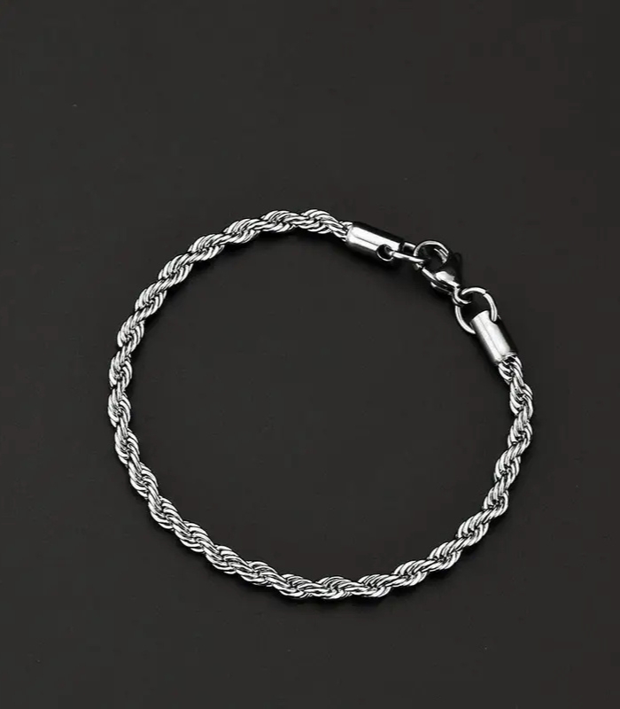 4mm Stainless Steel Twist Rope Chain Bracelet – Unisex Fashion Jewelry Gift