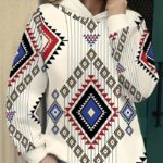 Women’s Tribal Geometric Print Hoodie – Southwestern Style Pullover with Vibrant Patterns | Comfortable All-Season Casual Sweatshirt