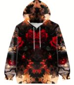 Women’s Dark Floral Hoodie – Soft Pullover Sweatshirt with Elegant Rose Print | Cozy & Stylish Casual Top for Fall and Winter - Image 4