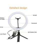 LAQIUIUE Dimmable 25.4cm LED Ring Light with Tripod Stand – 120 LEDs, USB Powered, Adjustable Brightness, Gooseneck & Phone Holder - Image 2