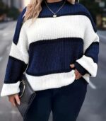 Women’s Plus Size Sweater – Elegant Color-Block Pullover for Effortless Winter Style - Image 3
