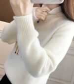 Women’s Christmas Sweater – Elegant Half-Turtleneck Pullover with Embroidered Deer Design for Cozy Winter Style - Image 3