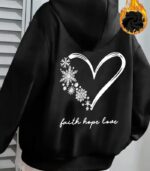 Women’s Snowflake & Heart Print Hoodie – “Faith Hope Love” Back Design | Cozy Long-Sleeve Sweatshirt with Front Pocket | Comfortable All-Season Casual Wear for Women - Image 2