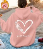 Women’s Snowflake & Heart Print Hoodie – “Faith Hope Love” Back Design | Cozy Long-Sleeve Sweatshirt with Front Pocket | Comfortable All-Season Casual Wear for Women - Image 7
