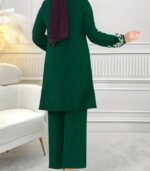 Women’s Embroidered Plant-Pattern Two-Piece Set – Long Sleeve Top & Pants | Elegant Arabic Outfit Without Headscarf - Image 25