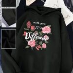 Women’s Pink “It’s Different” Floral Hoodie – Soft Long-Sleeve Pullover Featuring “With You” Print | Trendy, Cozy & Stylish Choice for Fall and Winter Casual Wear