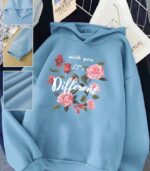 Women’s Pink “It’s Different” Floral Hoodie – Soft Long-Sleeve Pullover Featuring “With You” Print | Trendy, Cozy & Stylish Choice for Fall and Winter Casual Wear - Image 7