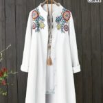 Women’s Plus Size Floral Embroidered Blouse – Elegant Longline Shirt with Stand Collar | Lightweight, Non-Stretch Fabric for Everyday & Formal Wear