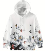 Women’s Floral & Butterfly Print Hoodie – Long Sleeve Pullover with Front Pocket | Soft, Stretchy & Machine-Washable Fabric for Casual Everyday Style - Image 5