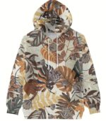 Women’s Oversized Botanical Leaf Print Hoodie – Cozy Full-Zip Hooded Sweatshirt with Earthy Tones | Loose-Fit Casual Outerwear for Fall & Winter - Image 5