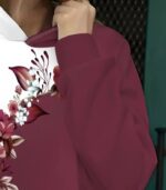 Women’s Gradient Ombre Hoodie – Burgundy & White with Cherry Blossom Print | Elegant Long-Sleeve Sweatshirt for Casual All-Season Wear - Image 4