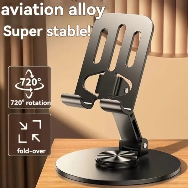 Metal 360-degree Rotatable Foldable Adjustable Phone Holder in Carbon Black for Desktop Live Streaming