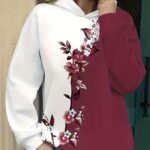 Women’s Gradient Ombre Hoodie – Burgundy & White with Cherry Blossom Print | Elegant Long-Sleeve Sweatshirt for Casual All-Season Wear