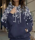 Women’s Floral Pattern Hoodie – Stylish Long-Sleeve Pullover with Drawstring Hood & Front Pockets | Soft, Casual & Machine-Washable Sweatshirt for Spring and Fall - Image 3