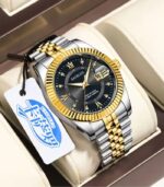 Men’s Luxury Luminous Stainless Steel Analog Watch – Golden Bezel, Blue Dial, Quartz Precision & Business Elegance - Image 5