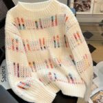 Women's Elegant Multicolor Striped Sweater – Cozy Color-Block Pullover for Effortless Winter Style