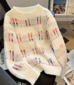 Women's Elegant Multicolor Striped Sweater – Cozy Color-Block Pullover for Effortless Winter Style