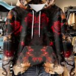 Women’s Dark Floral Hoodie – Soft Pullover Sweatshirt with Elegant Rose Print | Cozy & Stylish Casual Top for Fall and Winter