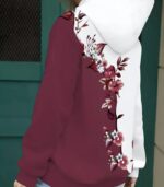 Women’s Gradient Ombre Hoodie – Burgundy & White with Cherry Blossom Print | Elegant Long-Sleeve Sweatshirt for Casual All-Season Wear - Image 3