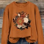 Women’s Cozy Floral Print Sweatshirt – Crew Neck Long Sleeve Casual Fall/Winter Pullover