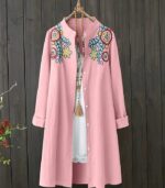 Women’s Plus Size Floral Embroidered Blouse – Elegant Longline Shirt with Stand Collar | Lightweight, Non-Stretch Fabric for Everyday & Formal Wear - Image 2