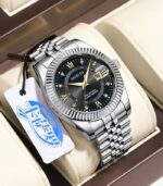Men’s Luxury Luminous Stainless Steel Analog Watch – Golden Bezel, Blue Dial, Quartz Precision & Business Elegance - Image 6