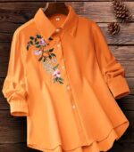 Women’s Elegant Embroidered Yellow Shirt – Long-Sleeve Button-Up Blouse with Floral & Leaf Design, Perfect for Casual Days, Formal Outfits, and All-Season Style - Image 8